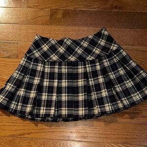 Plaid Pleated Mini Skirt in Navy and Cream